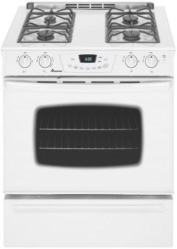 Amana AGS3760BDW 30" Slide-In Gas Range with 4 Sealed Burners and Self-Cleaning Oven: White