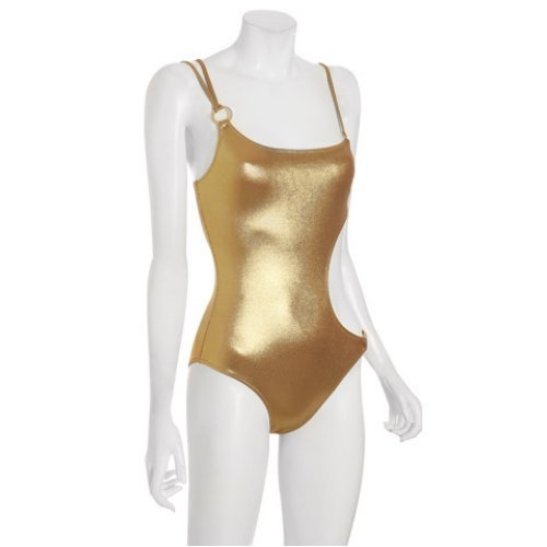 BCBGMAXAZRIA metallic gold cut out one piece swimsuit Picture
