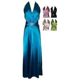 Rhinestone Pin Satin Satin Halter Gown Bridesmaid Prom Dress