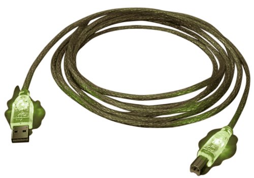 Audio und Video: USB 2.0 Kabel Typ A/B transparent mit gr�n leuchtenden Steckern, 3m