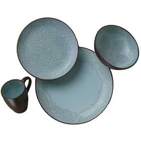 222 Fifth Chandi Blue 16-Piece Dinnerware Set, Service for 4 by 222 Fifth