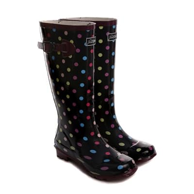 funky wellington boot black with multi-colour dots