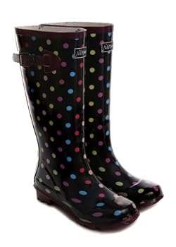 funky wellington boot black with multi-colour dots