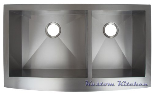 PSI-120/36 Apron Curved Front Double Bowl Stainless Steel Farm Sink - 36 Inch