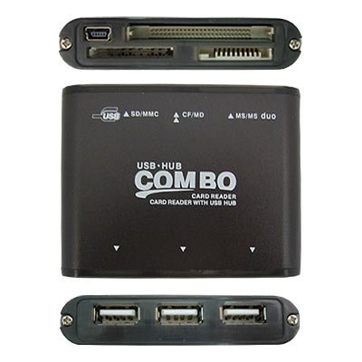 Camcorder: Card Reader / Writer und USB 2.0 HUB mit 3 Ports, folgende Kartenformate koennen gelesen werde: CompactFlash (TM) (Typ I+II), Micro Drive, Smartmedia, Multimediakarte, Securedigital (SD, SD Ultra 2, SDC, Mini-SD ), Memory Stick ( MS, MS PRO, MS DUO, MS Ma