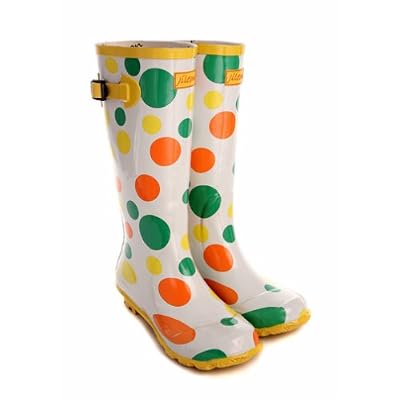 funky wellington boot black with multi-colour dots
