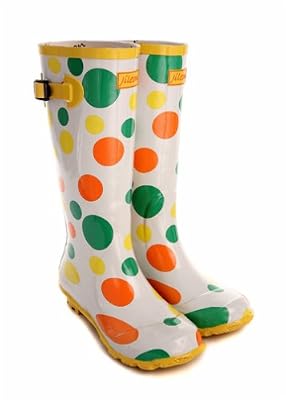 Funky wellington boot black with multi-colour dots