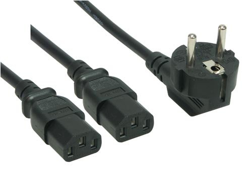 NoteBook: Netz-Y-Kabel 1x Schuko-Netzstecker an 2x Bu 2m