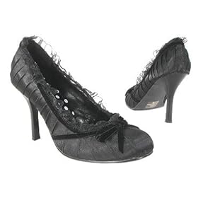 GIRL-15 Black Satin Lace Velvet High Heel Pumps