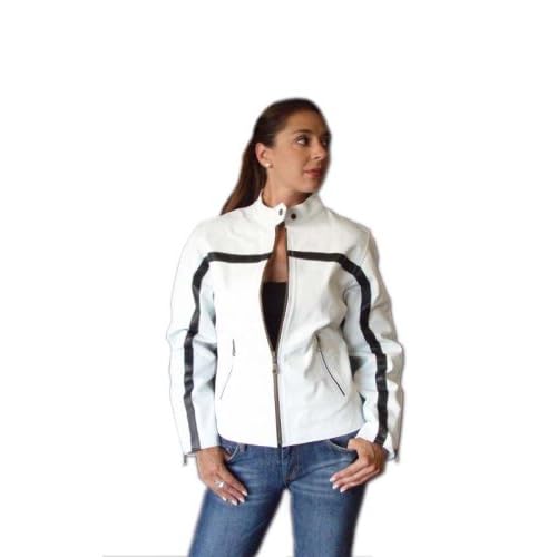 Leather Jacket - Ladies White Leather Motorcycle Jacket 