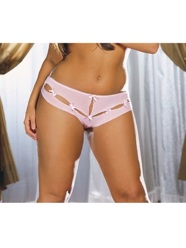 Lycra Net keyhole and bow detail open crotch panty