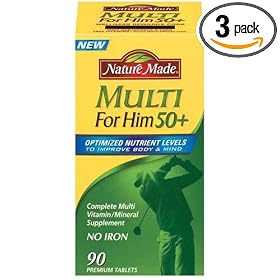 Nature Made Multi for Him 50+ Multi Vitamin/Mineral Supplement Tablets, 90-Count Bottles (Pack of 3)