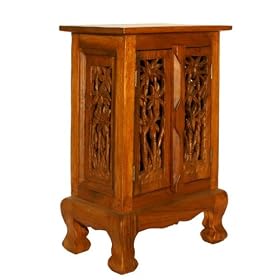 Hand-Carved Asian Palm Tree Design Wood Storage Cabinet / Nightstand Hand-Carved Asian Palm Tree Design Wood Storage Cabinet / Nightstand