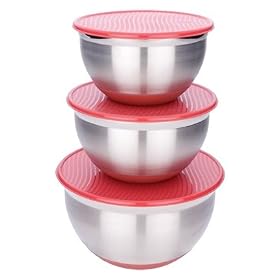 MIU France 3481 Stainless Steel Silicone Red Lidded Mixing BowlsS 3 by Mixing Bowls