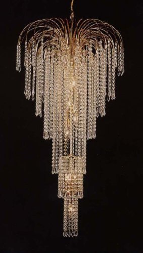 Elegant cascading chandelier with lead crystal. - PolishedBrass