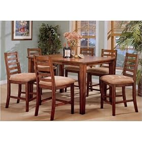 7pc Birch Solid Wood Counter Height Dining Table Bar Stool Set by AtHomeMart