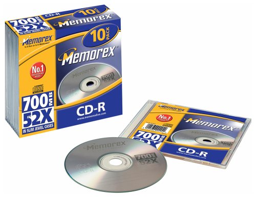 MP3 Player: Memorex CD-R CD-Rohlinge 700MB (52x) Slim Jewel Case 10er-Pack