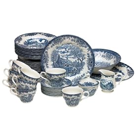 Churchill China Brook Blue 45-Piece Dinnerware Set, Service for 8 by Churchill China