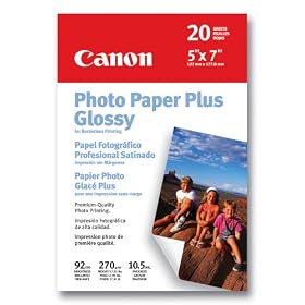 Click here to buy Canon 7980A019 Borderless Photo Paper 5x7 20 Sheets by Canon.