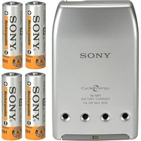 Sony BCG-34HE4 Super-Quick Worldwide Battery Charger with 4 AA NiMH Batteries