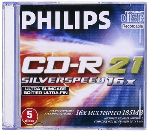 Projektoren: Philips Mini-CD-Rohlinge CD-R 21 Silverspeed 185MB Color Slim Jewel Case (max. 16x) 5er Pack