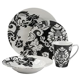 Damask 16-pc. Dinnerware Set - Black/ White by Dinnerware