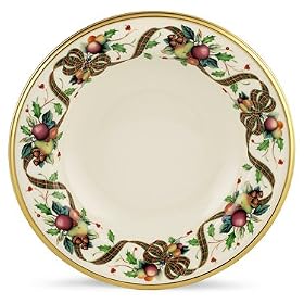 Lenox Holiday Tartan Gold Banded Ivory China Pasta Bowl Rim Soup by Lenox