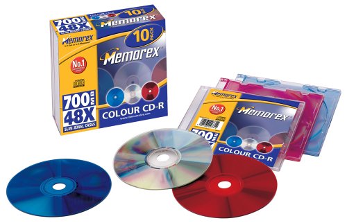 MP3 Player: Memorex 48x CD-R 700MB 10er Pack farbige Rohlinge Slim Jewel Case (80 Min)