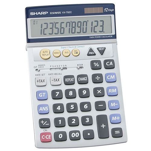 Sharp Electronics Calculator, Desktop, 12-Digit, 5-1/8"x8-7/32"x13/16", Gray