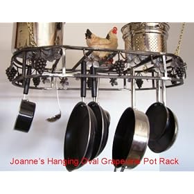 Artistic Grapevine Hanging Oval Cookware Pot Rack by Joanne Black texture: Select Desired... by Joanne's Pot Pan Lid & Spice Racks