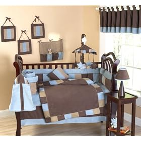 Soho Blue and Brown Boy Crib 9 Piece Infant Nursery Baby Bedding Set