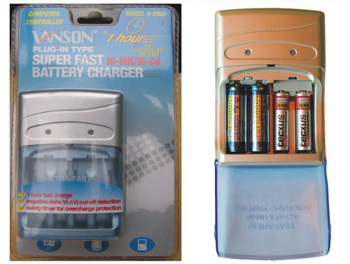 TV Ger&auml;te: TOP SUPER FAST Stecker - Ladeger�t V-2000 von Vanson. WELTWEIT einsetzbar, 100 - 240V~ laden von 2 oder 4 Akku Mignon AA oder Micro AAA