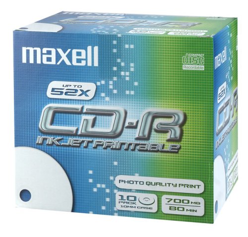 MP3 Player: Maxell CD-R Rohlinge 80min 700MB 48x bedruckbar 10er Pack Jewel Case