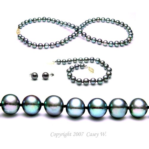 Appraised $1600 7-8mm Freshwater Black Pearls 3-Pc Set!