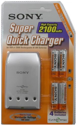 Festplatten: Sony BCG-34 HC Schnell-Ladeger�t inkl. 4 Ni-MH Mignon Akkus, 2100 mAh