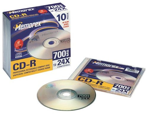 MP3 Player: Memorex CD-Rohlinge CD-R 700MB Slim Jewel Case (max. 24x) 10er-Pack