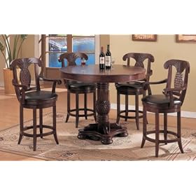 5pc Cherry Finish Wood Round Counter Height Dining Table and 4 Bar Stool Set by visiondecor Furniture