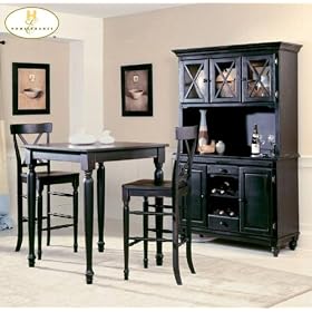3pc Black Sand-Through Fnish Solid Wood Pub Bar Table w 2 Stools Set by visiondecor Furniture