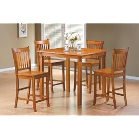 5pc Mission Solid Hardwood Counter Height Dining Table and 4 Bar Stools Set by visiondecor Furniture