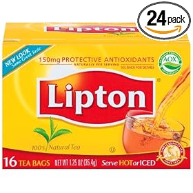 Lipton, Tea Bag, Cup Size, 16 Count Boxes (Pack of 24)