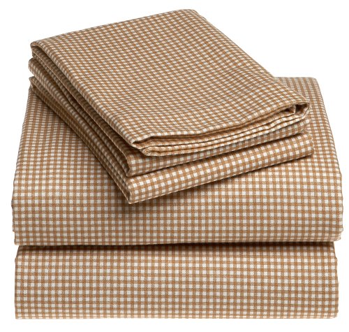 Wamsutta 100% Cotton Luxury Gingham Flannel Twin Extra Long Sheet Set, Maple