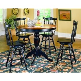 5pc Country Style Black Finish Pub Dining Table and Bar Stools Set by visiondecor Furniture