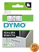 DYMO White Tape/ Black Print 1/2 Inch x 23 feet, D1 Style Cartridge (45013)