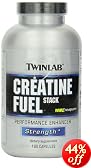 TwinLab Creatine Fuel Stack Performance Enhancer, Strength, Capsules, 180-Count Bottle