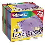 Memorex CD/DVD Slim Jewel Cases (Assorted Colors, 25-Pack)
