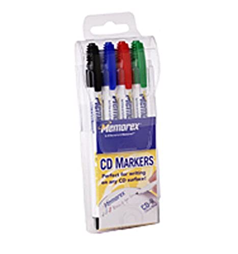 Memorex CD Marking Pens Assorted Colors (Red-Green-Blue-Black, 4-Pack)
