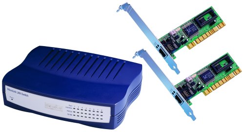 Digitalkameras: Devolo MicroLink LAN Switch inkl. 2 Netzwerkkarten und 2 Netzwerkkabel