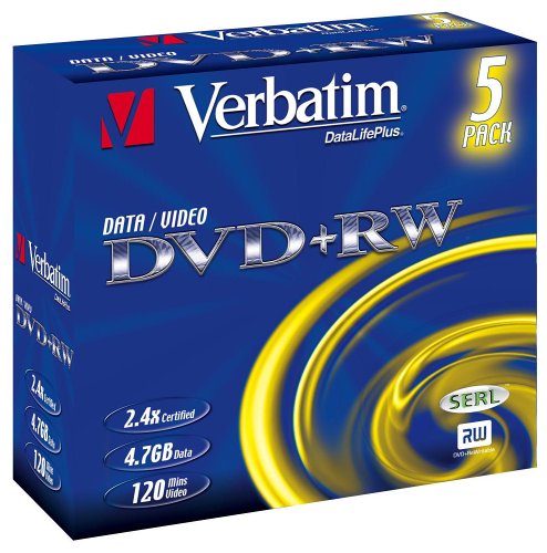 Verst&auml;rker und Receiver: Verbatim 5er Pack 2,4x DVD+RW (4,7 GB) DVD-Rohlinge Scratch Resistant Surface Jewel Case