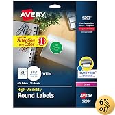 Avery High Visibility 1-2/3 Inch Diameter White Labels 600 Pack (5293)