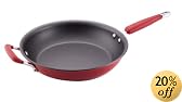 KitchenAid Hard-Base Porcelain Aluminum Nonstick 12-Inch Open French Skillet with Helper Handles, Red